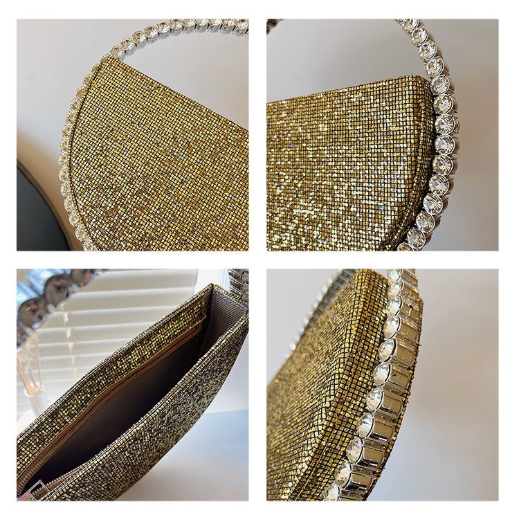 Glitter Rhinestone Evening Bag Circular Cake Shape Inlaid Diamond Handbag Banquet Bag Multiple Colors Available for Unique Styling