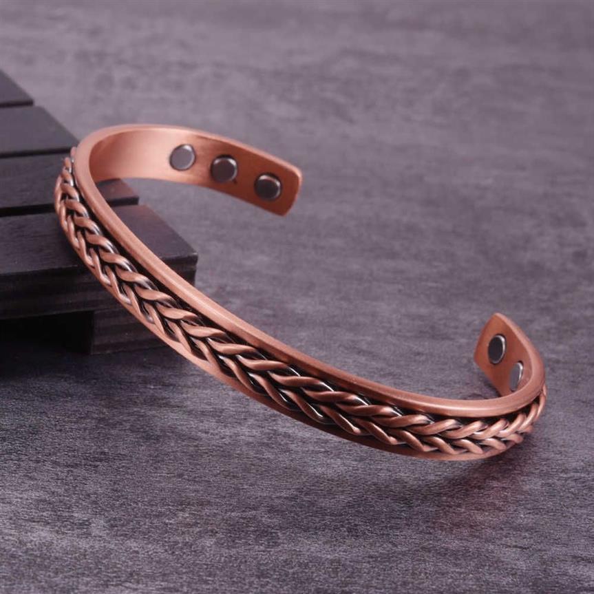 Ed Zuiver Koper Armbanden Gevlochten Gezondheid Energie Magnetische Armband Voordelen Mannen Verstelbare Manchet Armbanden Anthritis Pijnbestrijding Q299h