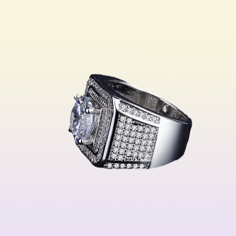 Nya Hiphip Full Diamond Rings för Mens Women039S toppkvalitet Fashaion Hip Hop Accessories Crittal Gems 925 Silver Ring Men0396590020