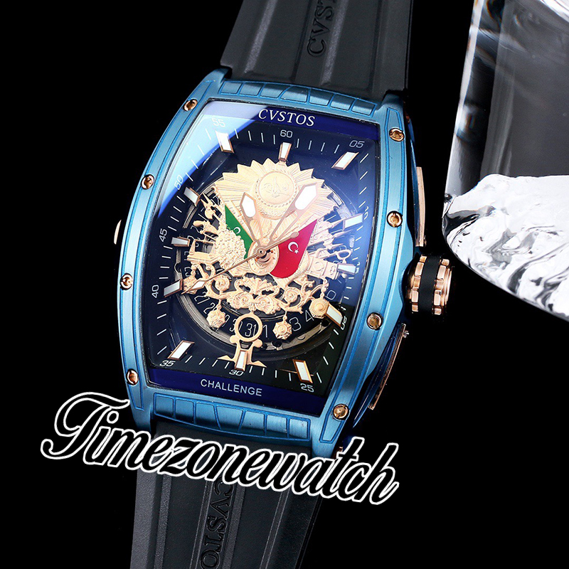 Nieuwe Cvstos Jetliner II Skull Inkvaders Automatisch herenhorloge Rose gouden kast Gouden skelet wijzerplaat Zwarte rubberen band Maroc Edition Super Edition Reloj Hombre Z02A