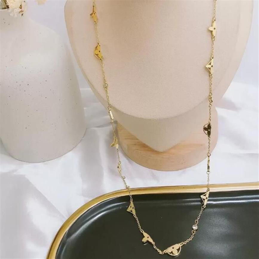 Mode kvinnor 18k guldpläterad rostfritt stål halsband designer halsband choker brev hänge kedja kristall kubik zirkoniume weddi262l