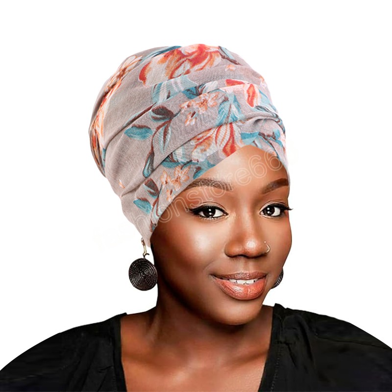 Nouveau femmes haut noeud Bandana Turban cravate Bonnet fleur imprimé tête enveloppement Stretch cheveux longs écharpe Bandanas casquette inde musulman chapeaux