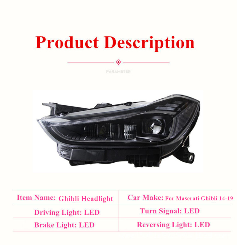 Car Daytime Running Head Lamp for Maserati Ghibli LED High Beam Headlight 2014-2019 Dynamic Turn Signal Lamp