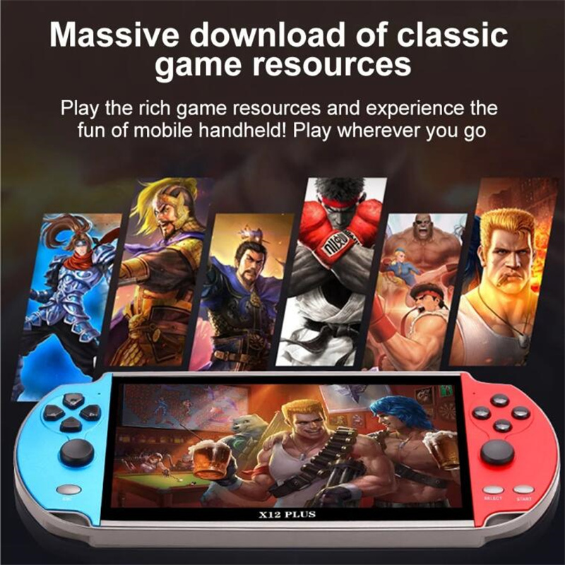 Portable Player Game X12 Plus 16G 7-tums HD-skärm Handhållen Game Console X12 Dual Joystick Audio Classic Arcade Game Inbyggt 20000+ TV-utgångsfilmspel