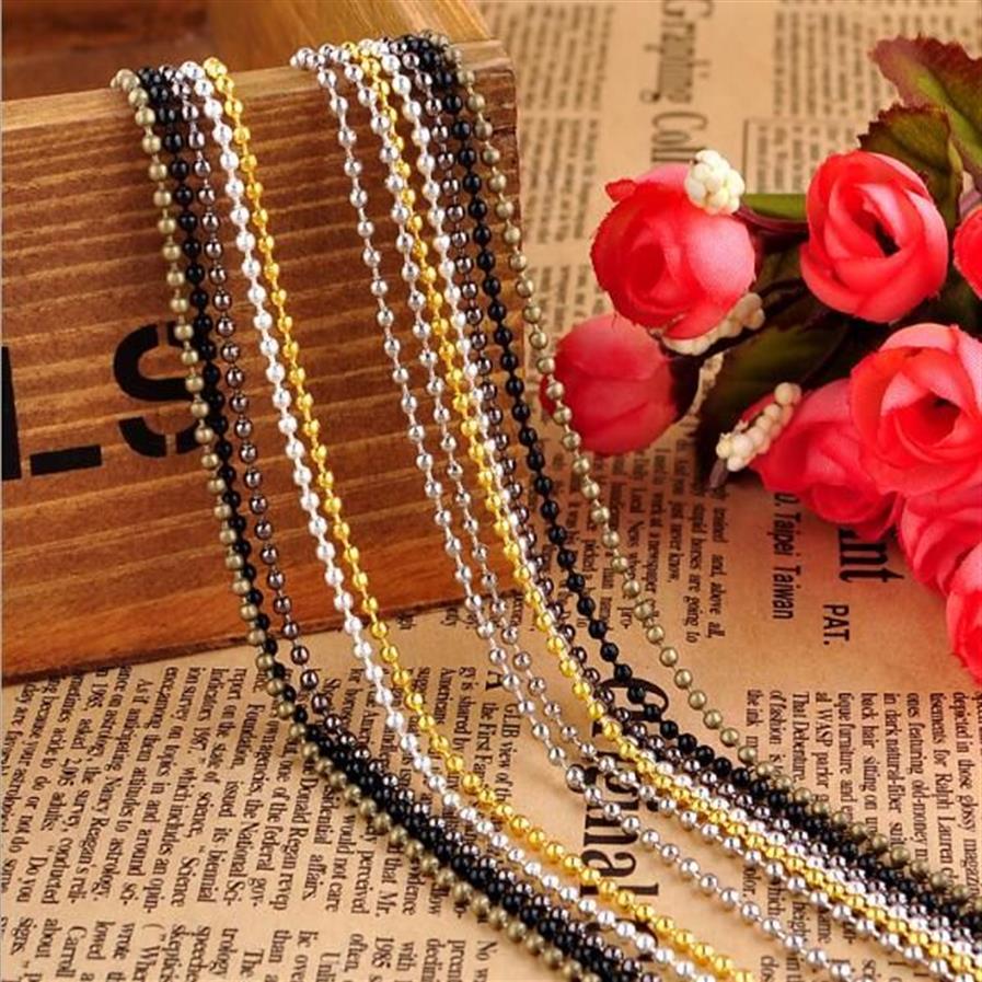 Or argenté noir 1 5mm 2 4mm 70cm chaîne de perles colliers boule de perles chaîne de perles en acier inoxydable boucle de ceinture Necklaces231Q