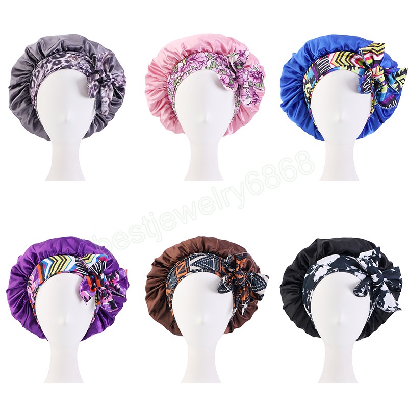 Neue Frauen Satin African Print Schlafen Hut Nacht Schlaf Kappe für Frauen Dusche Caps Schlafen Haar Bonnets Verstellbare Kappe kopf Abdeckung