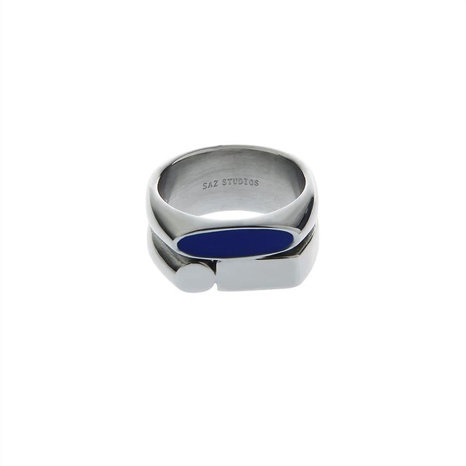 Bague irrégulière Double couche bleue de Style coréen pour hommes, anneau irrégulier haut de gamme, Niche minimaliste, High Street, en acier titane, bijoux 310f, 2022ss