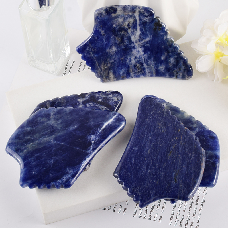 Sawtooth Niebieski sodalite gua sha kamień masager na twarz naturalny jadeż kamień guasha scraping narzędzie do masażu na twarz i ciało do pielęgnacji skóry