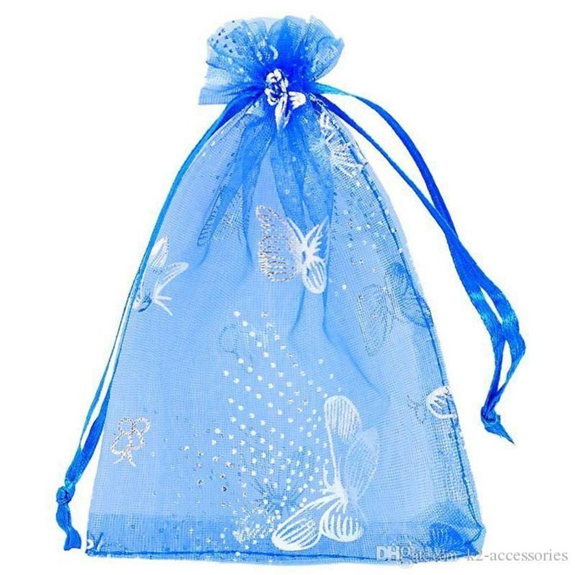 Blue Butterfly Organza Wedding Gift Bags torebki 7x9cm biżuterii torebki 220d