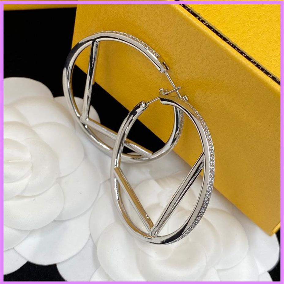 Mulheres brincos de ouro designer jóias moda brinco de argola com diamantes f carta prata orelha studs senhoras para party240s