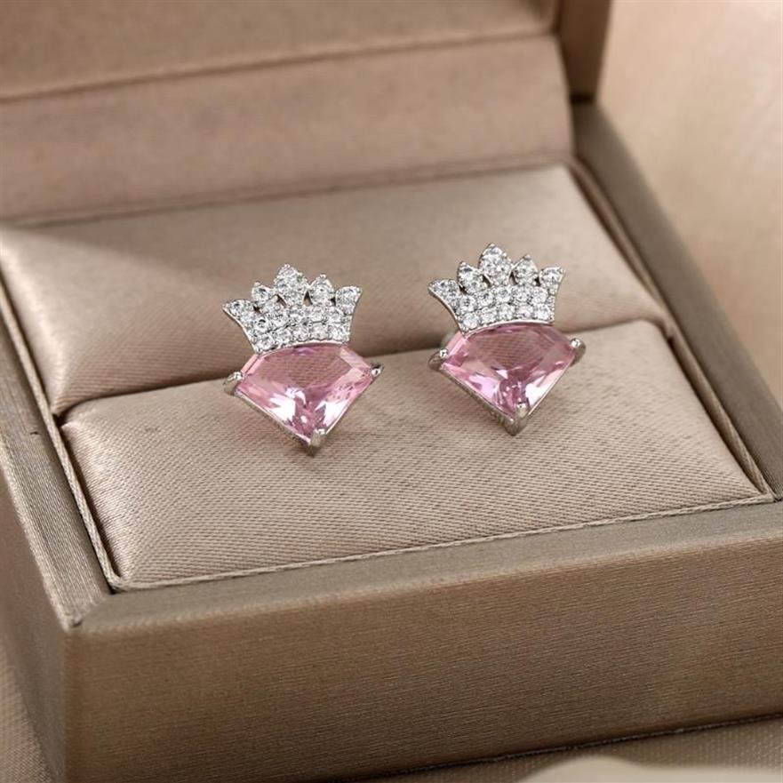 Pendientes de diamantes con corona de acero inoxidable para mujer, joyería de moda para cumpleaños, aniversario de boda, regalo de oro, Stud252F