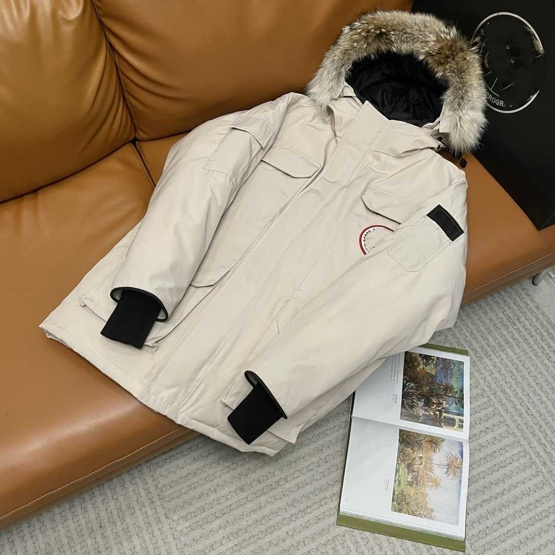 Parka da uomo in piumino versione alta giacca canadese pelliccia di lupo beige piumino d'anatra bianco isolamento spesso unisex Jos0