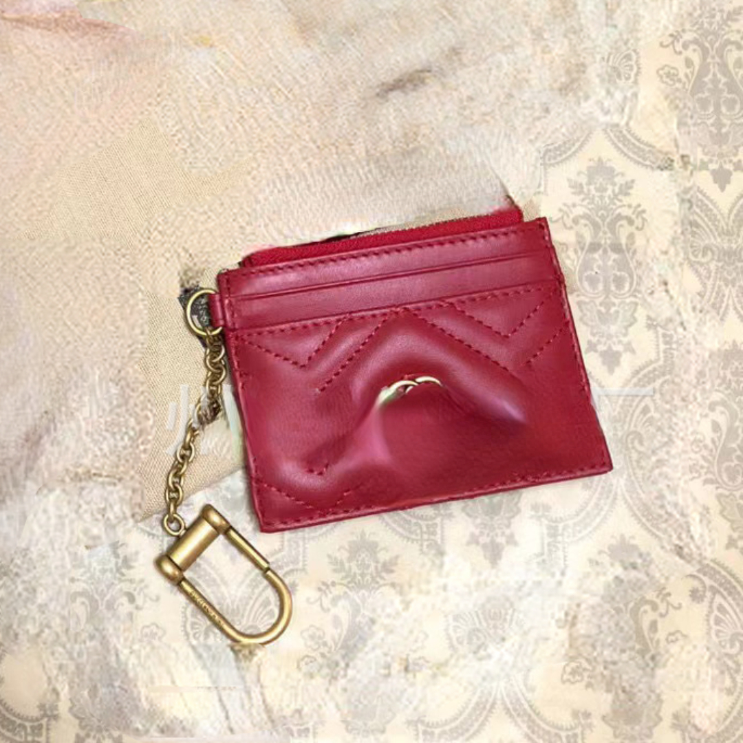 Kvinnor Designer Wallet Cowhide Zipper Coin Purse Keychain Ring Small Wallet Card Bag Card Holder Wavy Money Clip