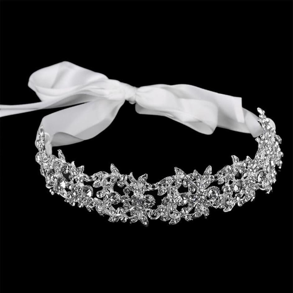 Tiara de noiva feita à mão, cristal, acessórios para cabelo de casamento, fita elegante, strass, mulheres, joias de cabelo 189j