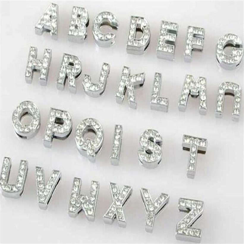 Entier 10mm / A-Z strass complets lettres coulissantes bricolage alphabet charme accessoires adaptés aux porte-clés collier pour animaux de compagnie 10mm296h