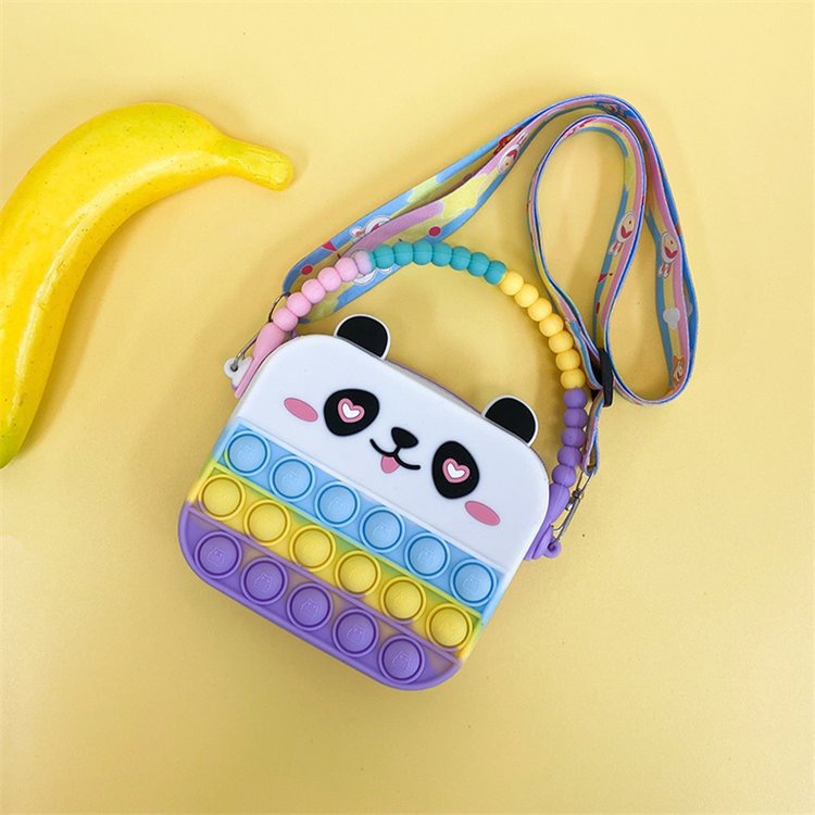 Niedliche Pop-Tasche für Mädchen, Fingerspielzeug, Kitty, Panda, Push-Blasen, Quetschspielzeug, Silikon-Schlüssel-Geldbörse, Stressabbau-Spiel, Umhängetasche für Mädchengeschenke