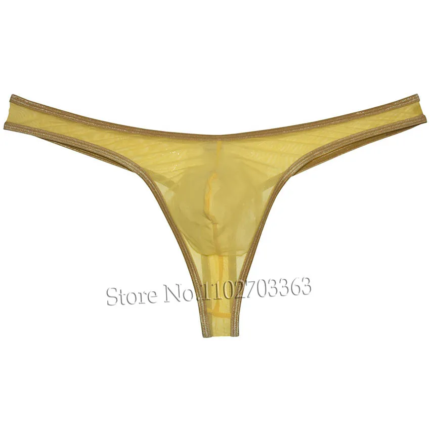 Men Mesh Pouch Thong Micro Shiny Gold Bidning Underwear Sheer Elevate Tangas Stretchy Jockstraps Mini Sexy Pants