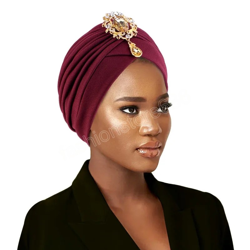 Neue Frauen Strass Turban Hut Moslemisches Hijab Caps Islamischen Afrikanischen Plissee Hijab Kopf Wraps Bandana Kopf Abdeckung Chemo Krebs Kappe