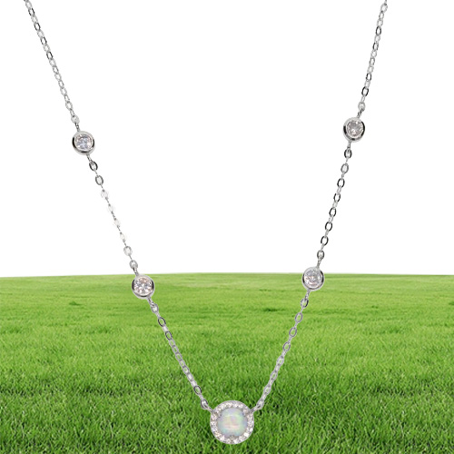 Silver Gold Rose Gold CZ Station Opal Necklace Fine 925 Sterling Silver Jewelry Round Geometric Charm Link Chain Collar FA8548204