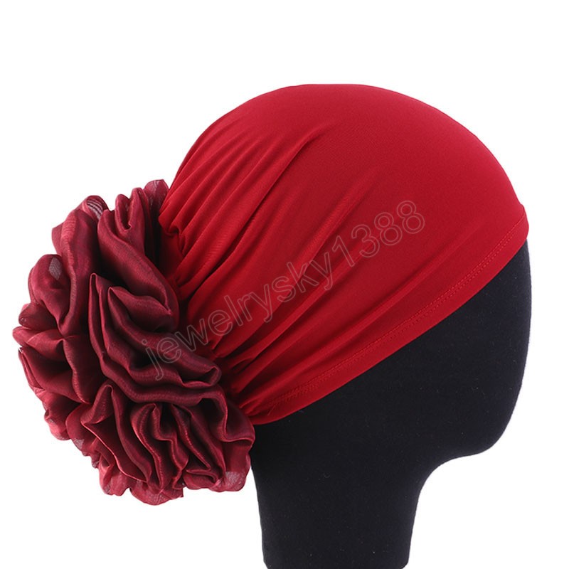 Nowe kobiety Big Flower Turban Muslim India Cap cienki szalik głowa maska ​​islamska czapka na nakrycia głowy do hidżabów muzułmańska chemo czapki