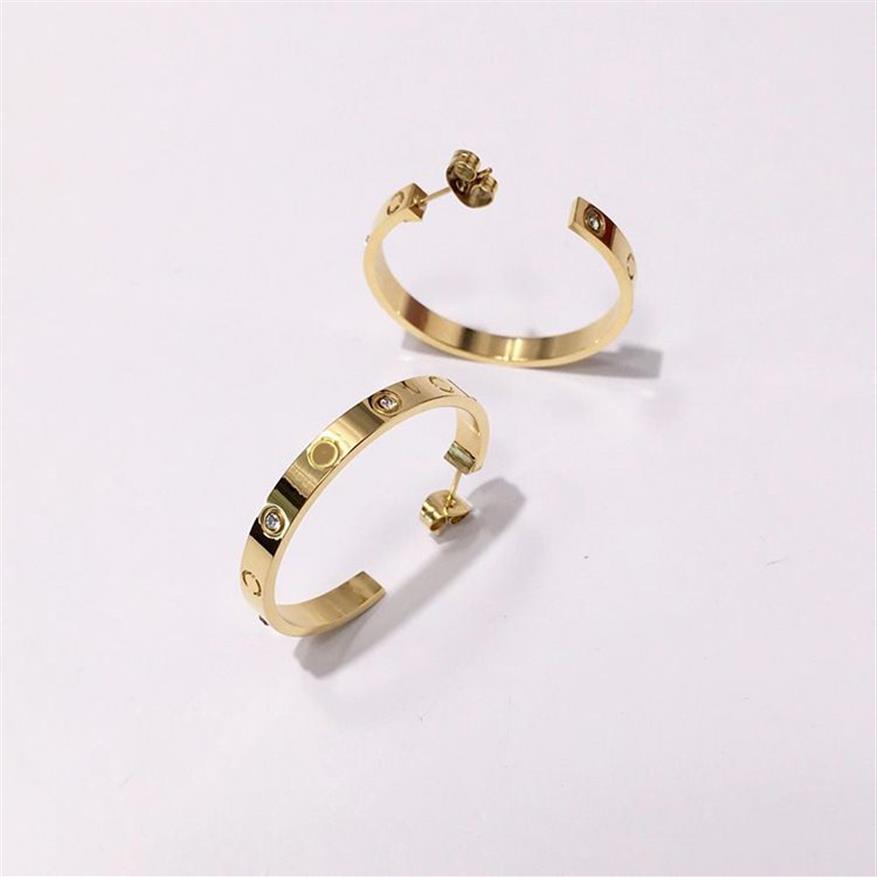 2023 Titanium Steel Gold Hoop Stud Boucle d'oreille pour femme exquise simple mode C diamant bague dame boucles d'oreilles bijoux cadeau 286E