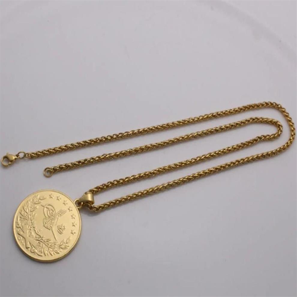 Collares colgantes Clásico Otomano Turquía Color Oro Monedas Collar Hombres Encanto Amuleto Joyería Colgante297o