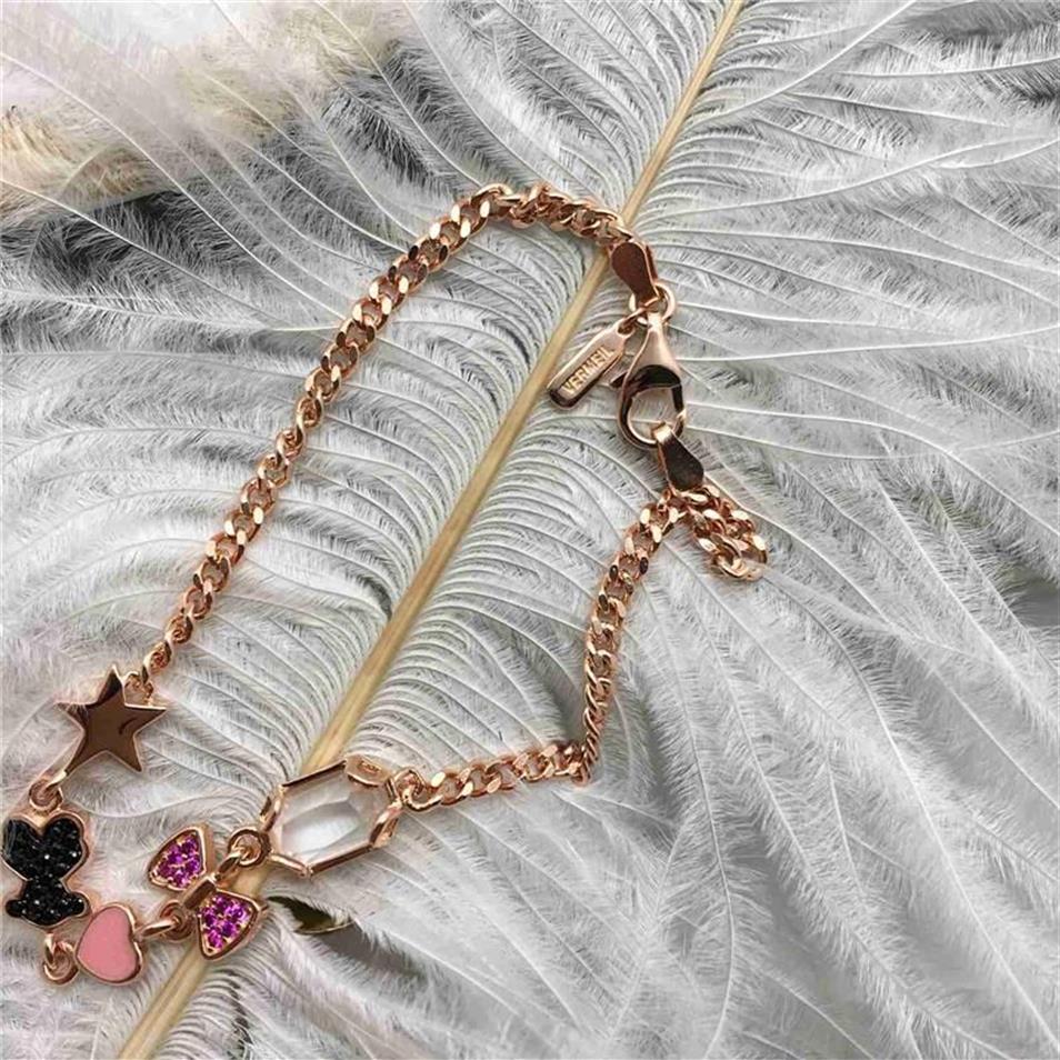 Memnon Braccialetti autentici in argento sterling 925 Bracciale con stella a fiocco in argento con rosa Adatto al regalo in stile gioielli con orso europeo 512791510318S