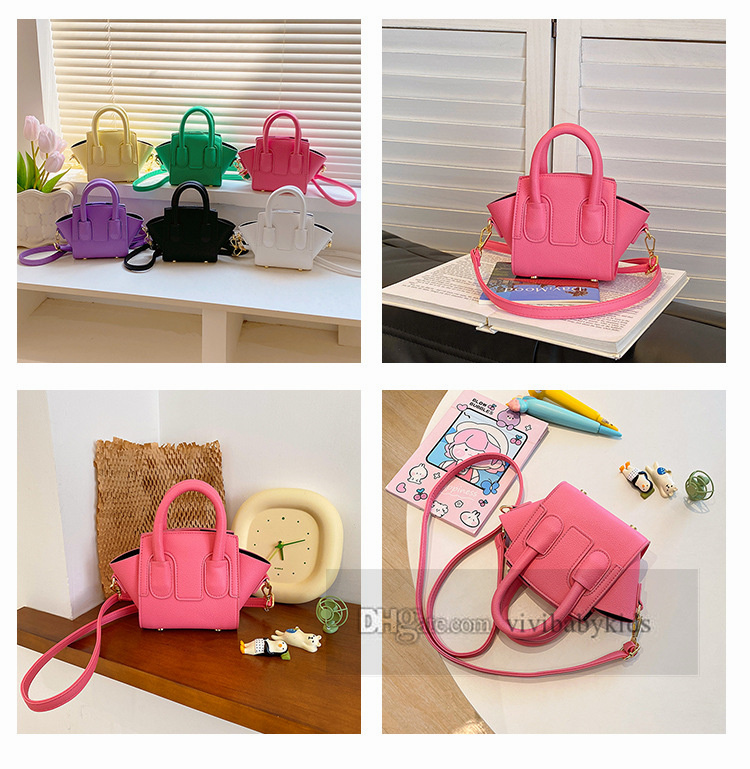 Lady Style Girls Wings Handväskor Fashion Kids Single Shoulder Bag Barn Candy Color Pu Leather Messenger Bags Z5709