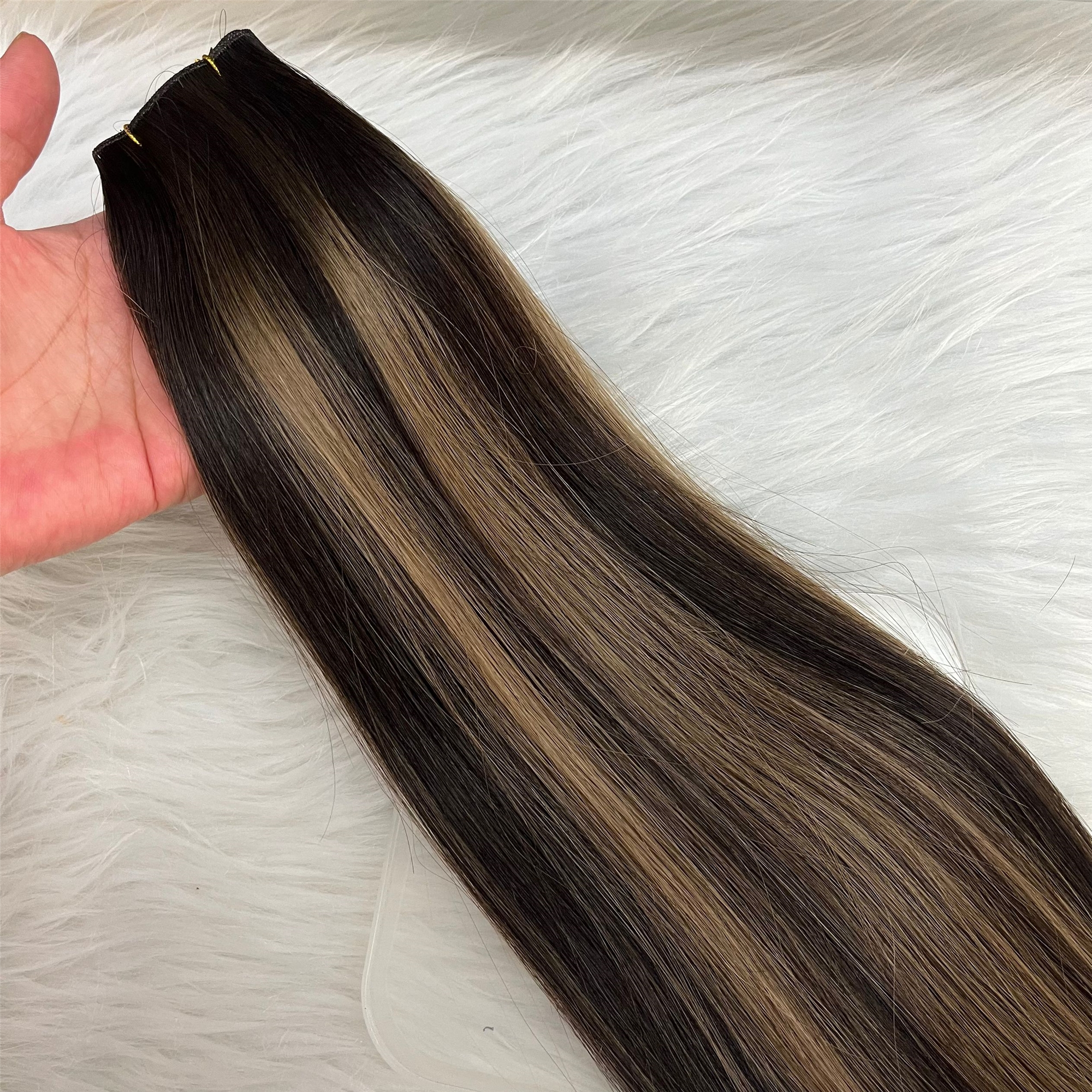 Top-Qualität Genius Weft Hair Extensions Balayage Farbe Virgin European Human Handitied Mini Weft Extension 70g