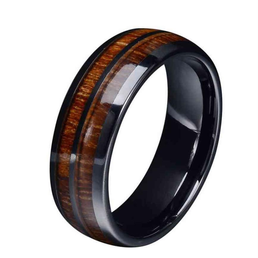 New Fashion Nero Anelli in carburo di tungsteno Intarsio Hawaiian Koa Legno Abalone Shell Fidanzamento da uomo Fedi nuziali Anniversario Gif238C