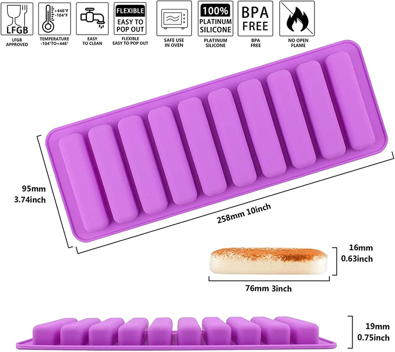 10 Stampo biscotti con dita uniformi Stampo ghiaccio a reticolo di ghiaccio lungo Stampo asta molare ad alta temperatura