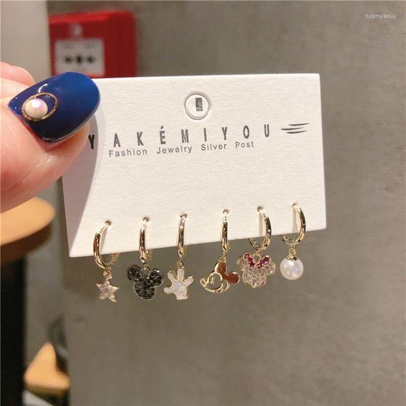 Brincos pendurados bonito mouse inteiro para mulheres charme seis peças conjuntos de jóias coreanas 2022 presente de casamento na moda adorável anime accessori268z