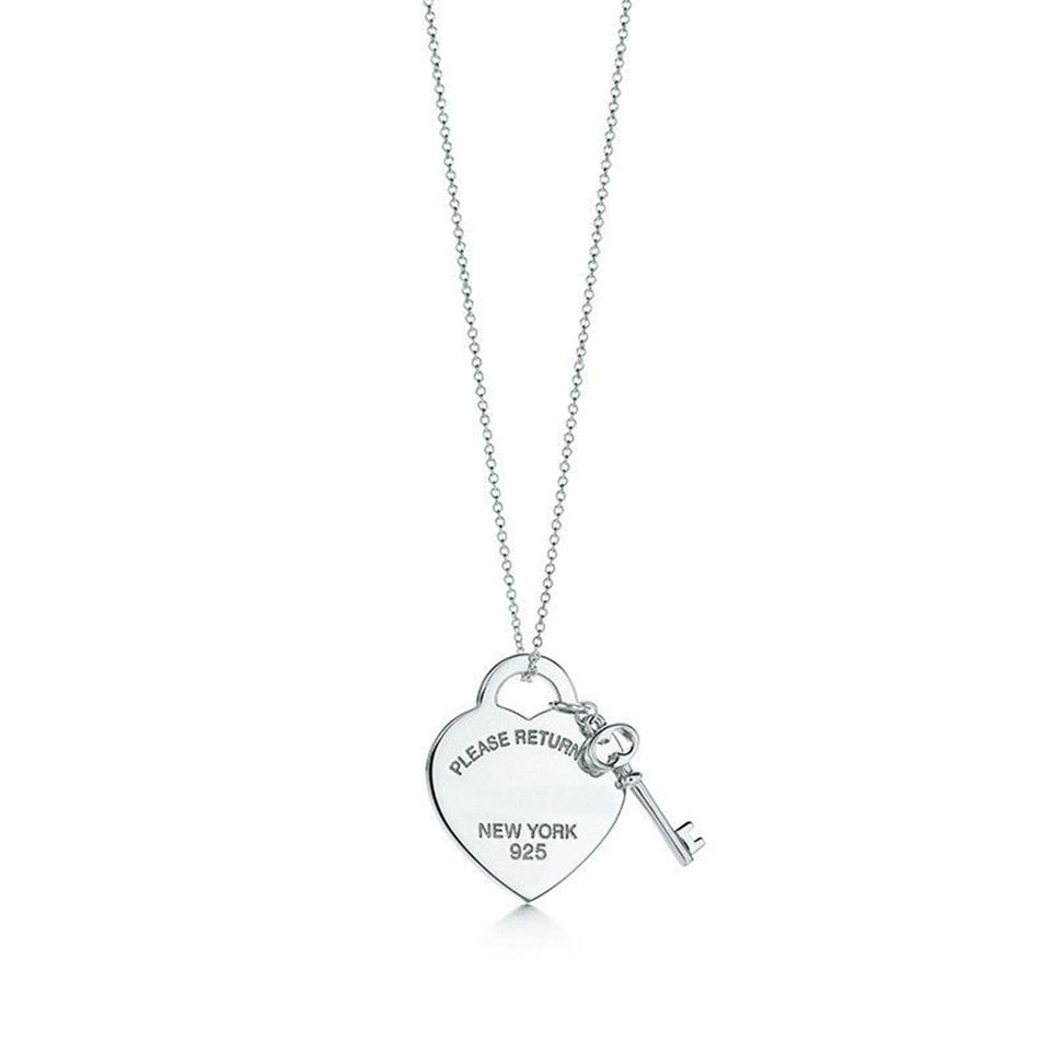 Fashion Please Return to New York Heart Key Pendant Necklace Original 925 Silver Love Necklaces Charm Women DIY Charm Jewelry Gift253F