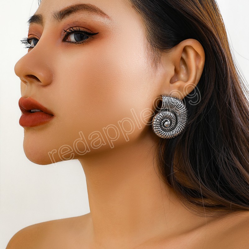 Desinger Big Conch Metal Shell Studs For Women Trendy Charms Daminie Biżuteria Moda Kobieta