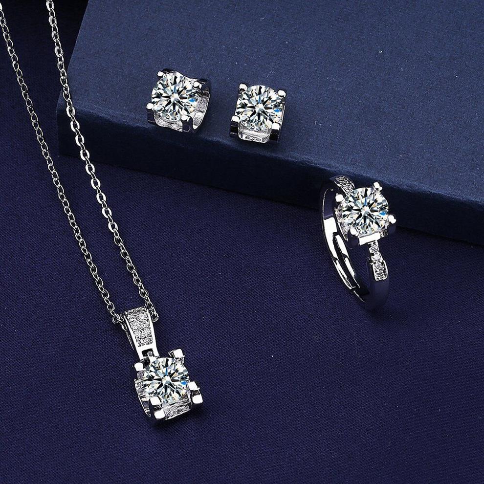 Ox Hoofd Moissanite Diamanten Sieraden set 925 Sterling Zilver Party Trouwringen Oorbellen Ketting Voor Vrouwen Bruids Sets Gift279y