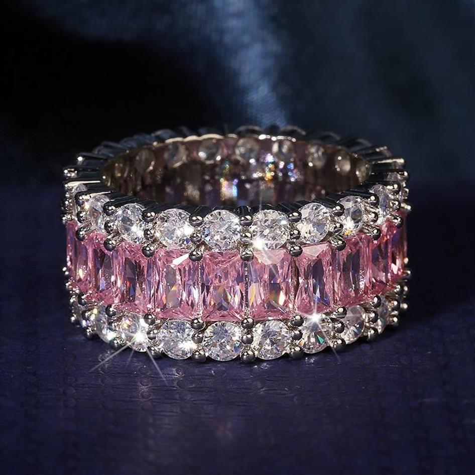 Cluster Ringe Ewigkeit Rosa Saphir Diamant Ring 925 Sterling Silber Bijou Verlobung Ehering Für Frauen Braut Feine Party Je224V