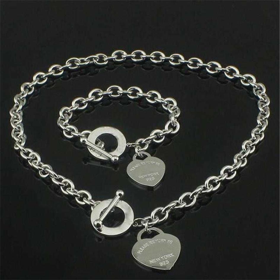 Kerstcadeau 925 sterling zilveren liefdesketting armbandset bruiloft statement sieraden hart hanger kettingen armbandsets 2 in 1260Y