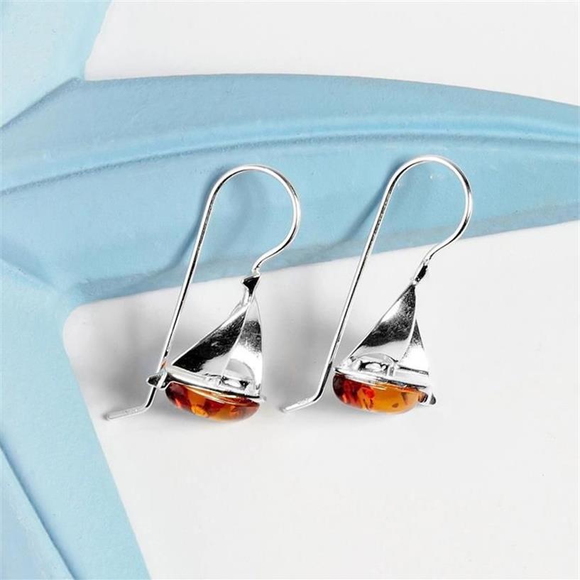 Cuelga los pendientes del velero de la lámpara colgante Color plata ámbar barco yate náutico mujeres joyería marinero regalos accesorios de moda 282d