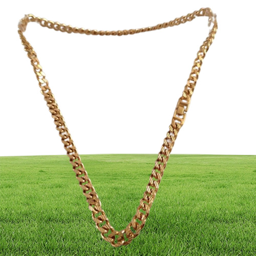 Klassiker 10k Fint fast guldfinish Stripe Cuban Curb Chain Halsband 24 Tunga smycken Thick238V5901550