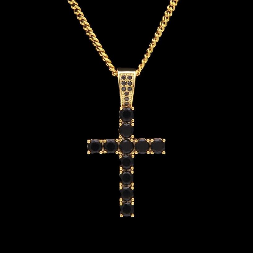 Iced Out Kleurrijke Zirconia CZ Cross Kettingen Hangers Punk Hiphop Mode-sieraden Met Goud Kleur 3mm Cubaanse Chain322C