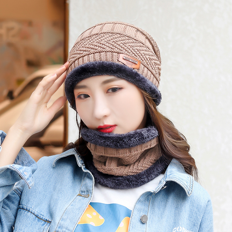 Winter Wool Neck Scarf Cap For Men Women Thick Warm Velvet Beanie Hat Knitted Hat Outdoor Riding Hat Mask Bonnet Hats Set Scarf