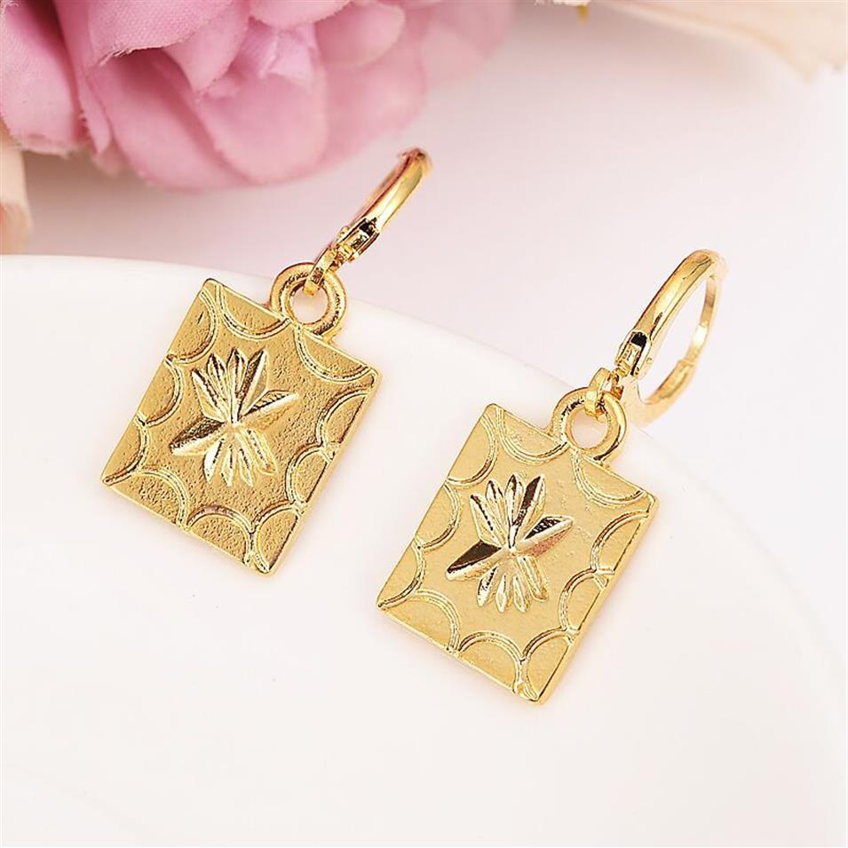 african dubaii india arab Fashion Shield Pendant Necklace Set Women Party Gift Solid Gold Filled square Earrings Jewelry Sets210K