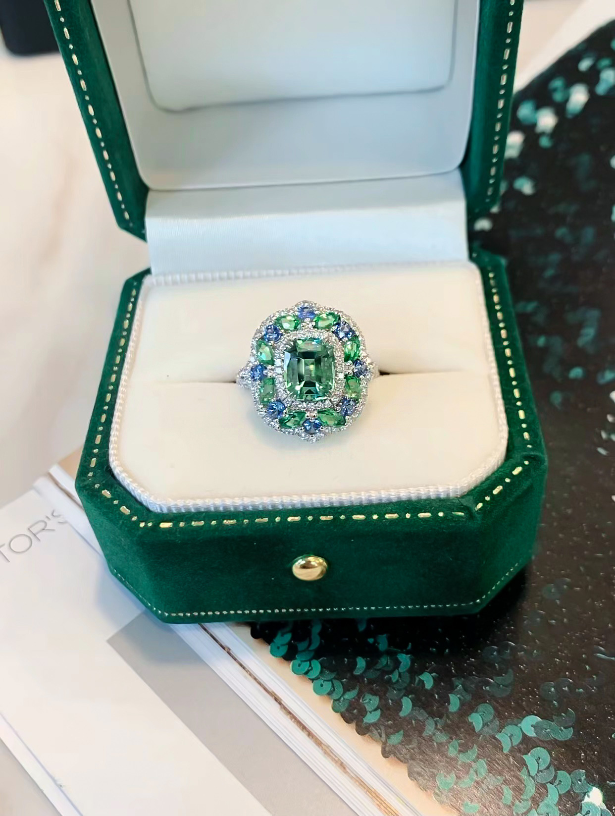 Vintage Emerald Diamond Ring 100% Real 925 Sterling Silver Party Wedding Band Rings for Women Men Engagement Jewelry