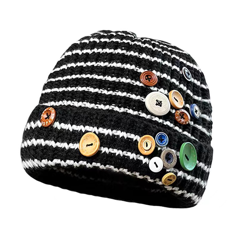 Bell shaped hat, autumn and winter striped knitted hat, fashionable and versatile fashion hat, beautiful hat