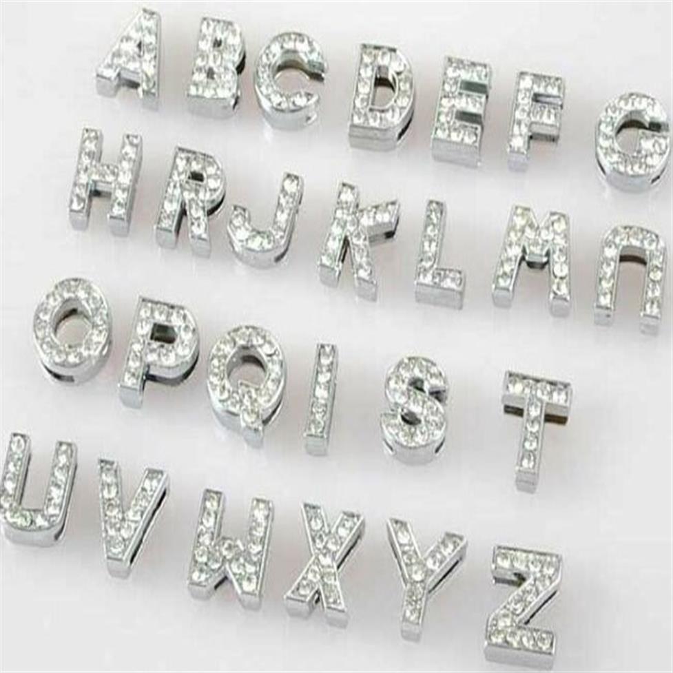 Entier 10mm / A-Z strass complets lettres coulissantes bricolage alphabet charme accessoires adaptés pour collier d'animal de compagnie de 10 mm porte-clés222r