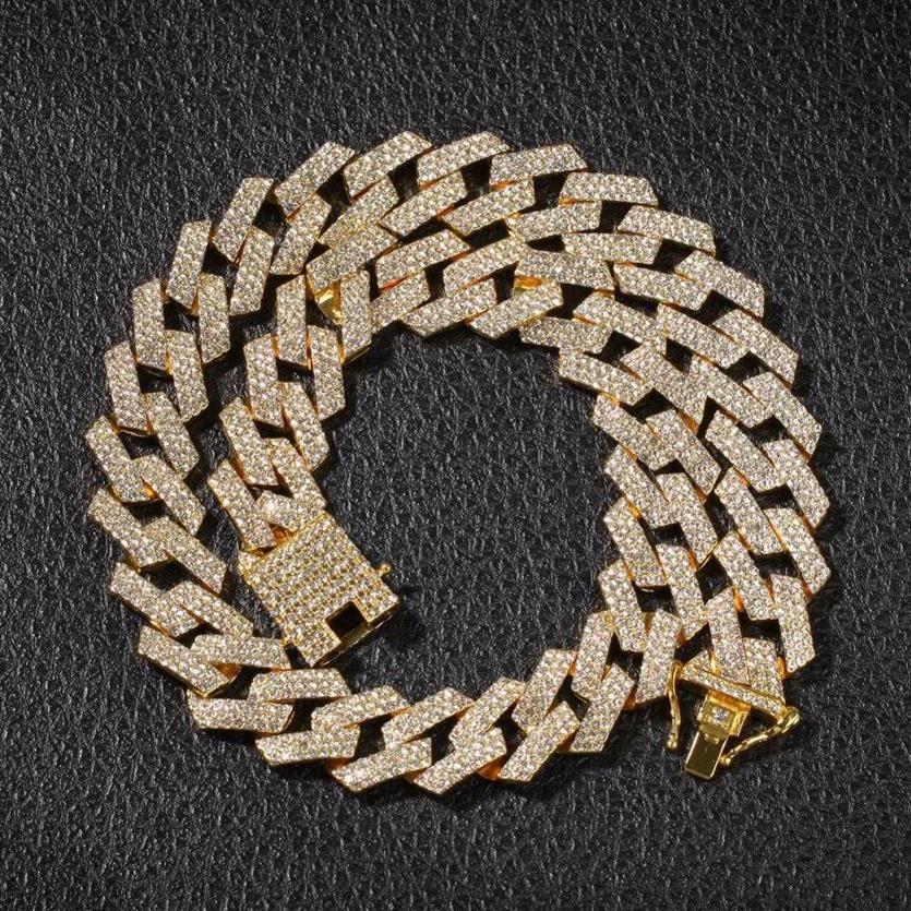 THE BLING KING 20mm Prong Cuban Link Chains Colar Moda Hiphop Jóias 3 Row Strass Iced Out Colares Para Homens T200113212t