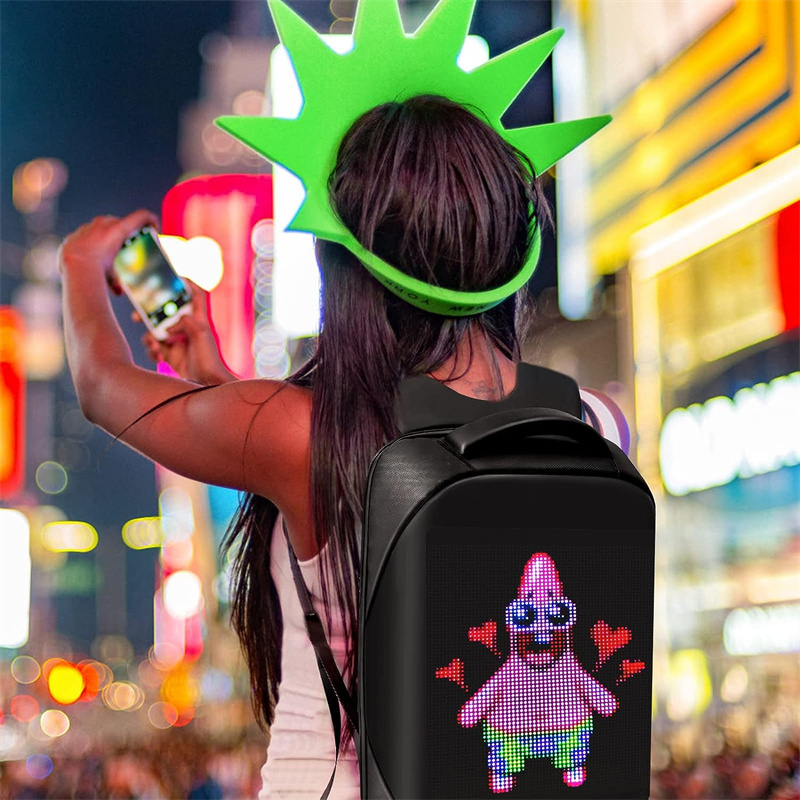 Sac à dos pour ordinateur portable étudiant avec affichage LED DIY Mode Sac à dos de voyage étanche à l'épaule Hommes Femmes Cadeau avec panneau LED coloré et fonction programmable