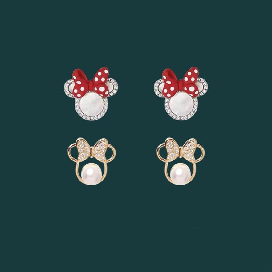 Stud Bow Cute Earrings Whole Pearl Mouse Crystals Cartoon Jewelry For Women 2021 Trend Anime Charm Wedding Accessories270l