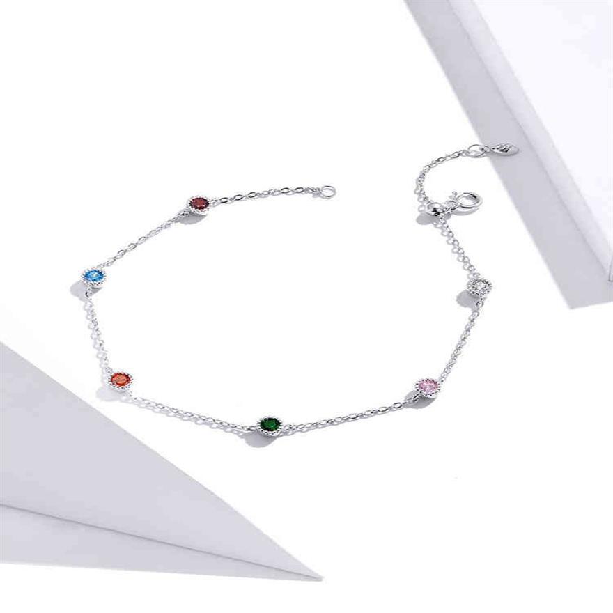 Tobillera de 21 5cm, tobillera romántica de Plata de Ley 925 con dije de circón redondo pequeño para mujer, pulsera de tobillo S925, longitud ajustable 211018272J