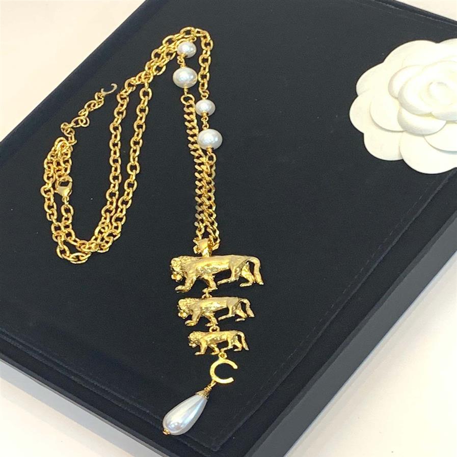 2022 Collier pendentif charme de qualité supérieure avec trois lions en plaqué or 18 carats pour femmes bijoux de mariage cadeau boucle d'oreille ont boîte s264l